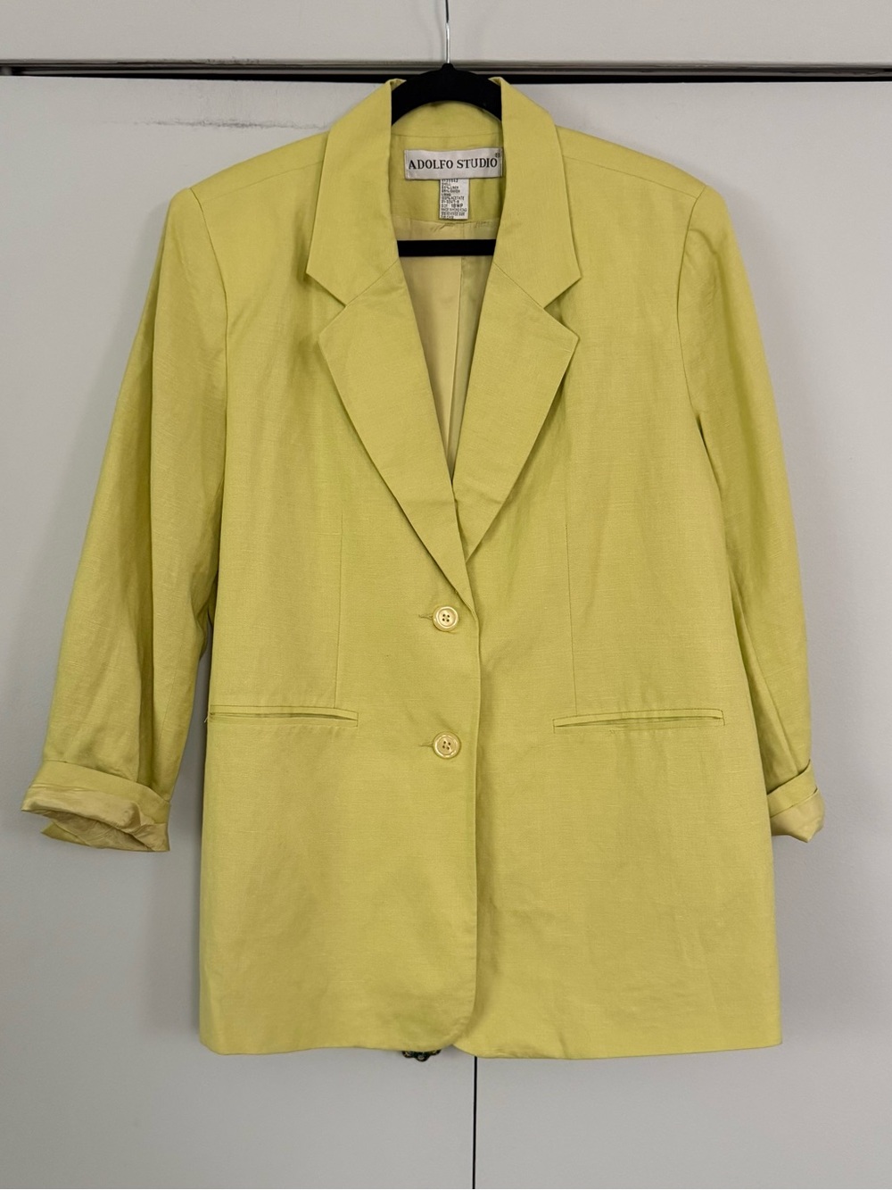 Adolfo Studio Vintage 80’s Citron Boyfriend Blazer Size Large Petite Miami Vice